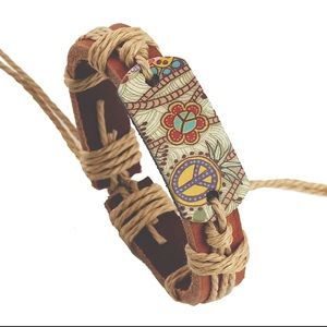 Leather Hemp Peace Love Adjustable Unisex Bracelet 70’s style
